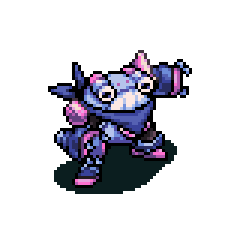 an animated sprite of the artificer, a purple frog-like robot